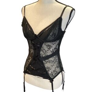 Adore Me Black Lace Corset Bodysuit with Garter Straps